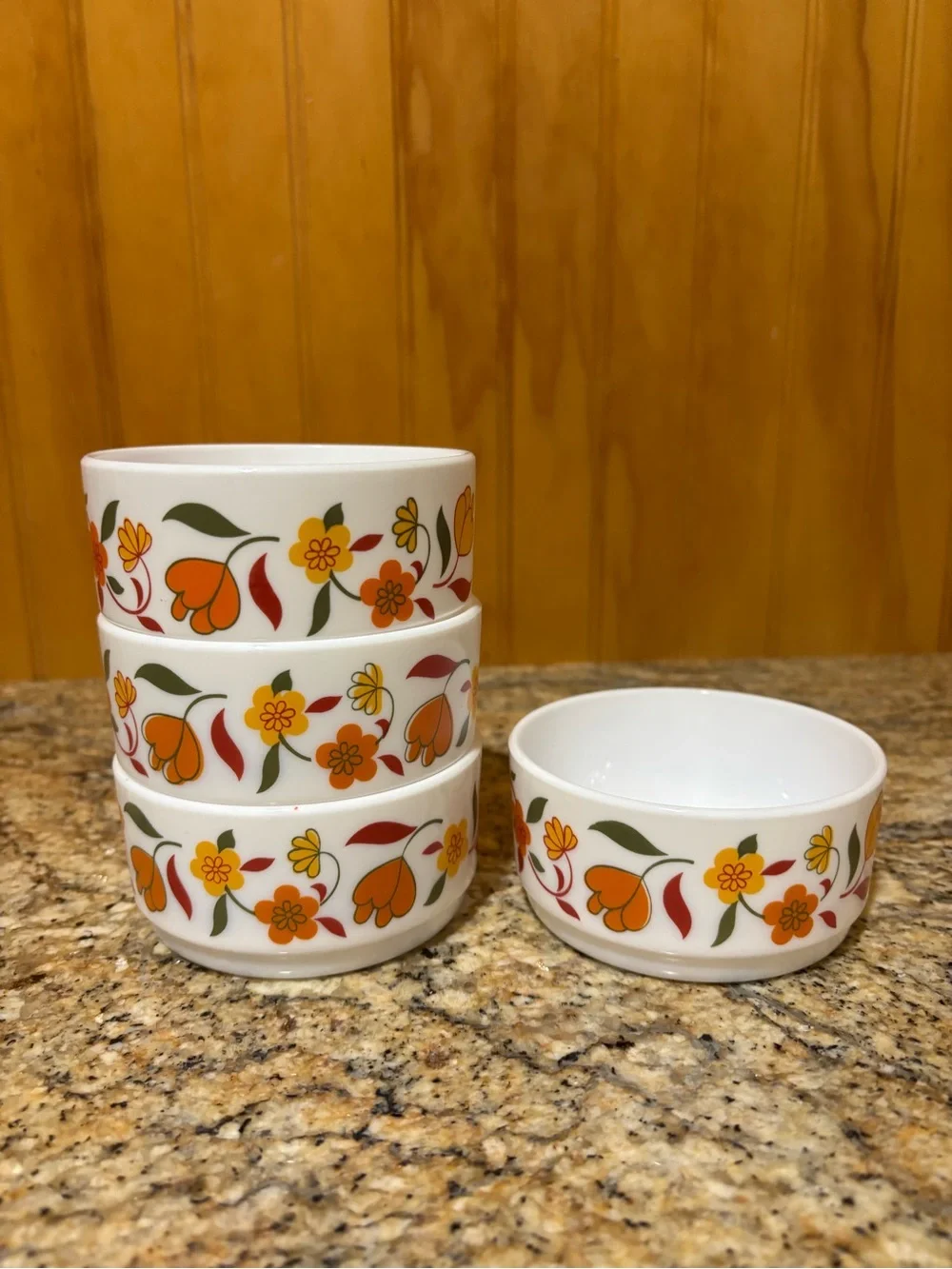 Vintage Arcopal French Milk Glass Ramekins / Bowls